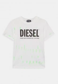 Diesel Unisexo TIFTY TYE DYE UNISEX - Camiseta Estampada - White/neon Green